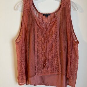 American Eagle Outfitters Women's Lace Overlay Top with Tank Top. Tassel Tie